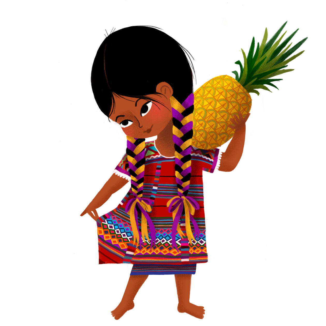 illustration of a child dressed for the Flor de Piña, a famous Mexican folkloric dance from Oaxaca, created to celebrate indigenous heritage and the pineapple harvest